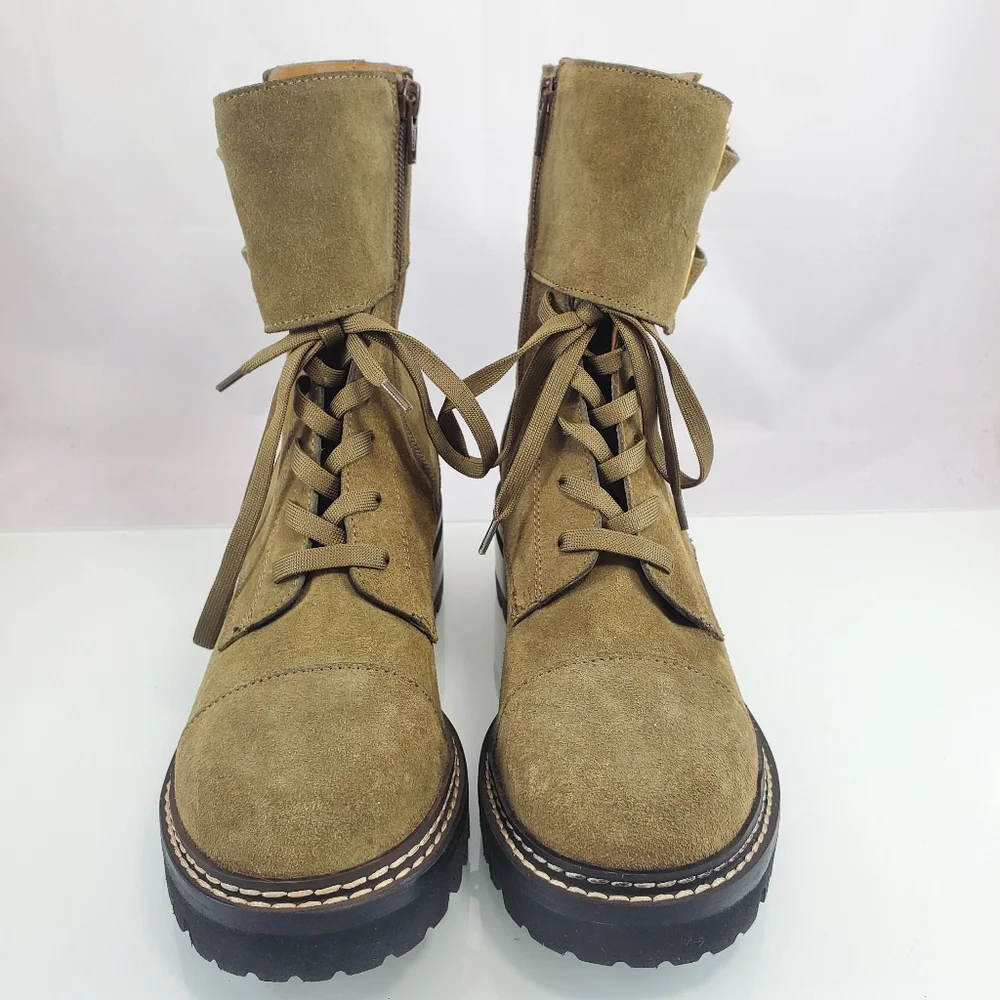 NWT$525 See by Chloe Mallory Leather Buckle Strap Ankle Combat Boots Sz 37.5 - Picture 5 of 12